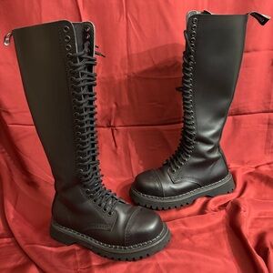 Demonia Black Knee-High Combat Boots
